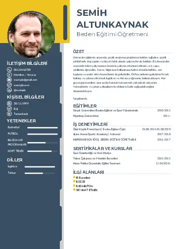 Beden Eğitimi Öğretmeni CV Örnekleri cv indir